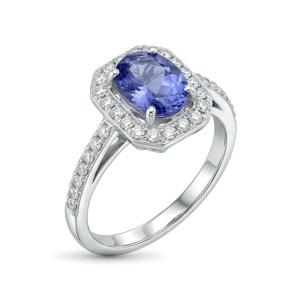 Кольцо из родированного золота с танзанит и бриллиантами