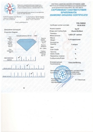 Бриллиант круглый 0,100 карат