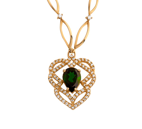 Колье из желтого золота с хромдиопсидом и бриллиантами