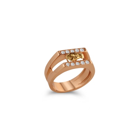 Кольцо из желтого золота с самородком и бриллиантами